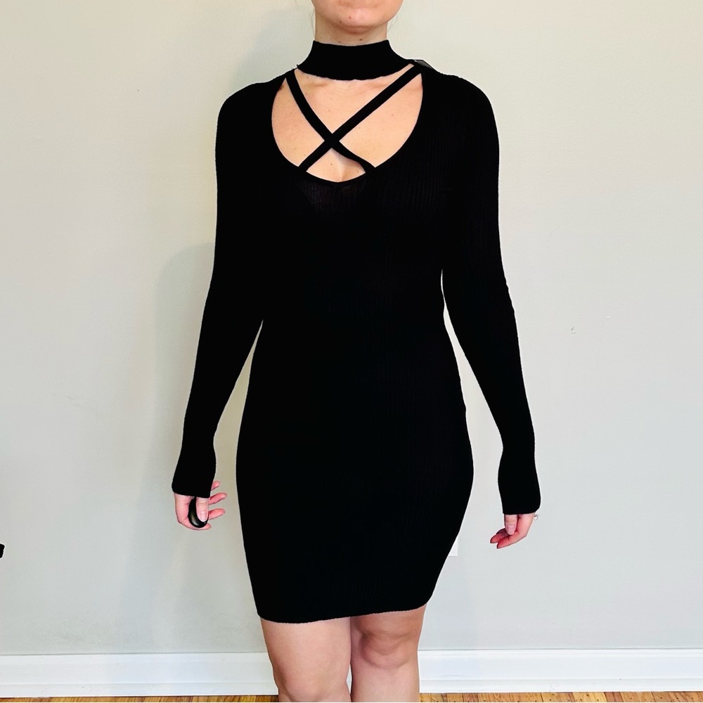 NEW Planet Gold Black Long Sleeve Sweater Dress